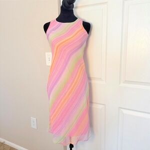 VTG Christie Brooks Y2K Midi Dress Colorful 90s Scoop Neck Fits Women's XS-S